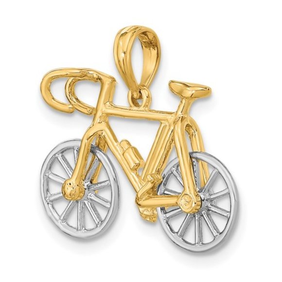 10k Two-tone Yellow & White Gold 3D Ten Speed Bike Bicycle Movable Tires Charm - Picture 6 of 10